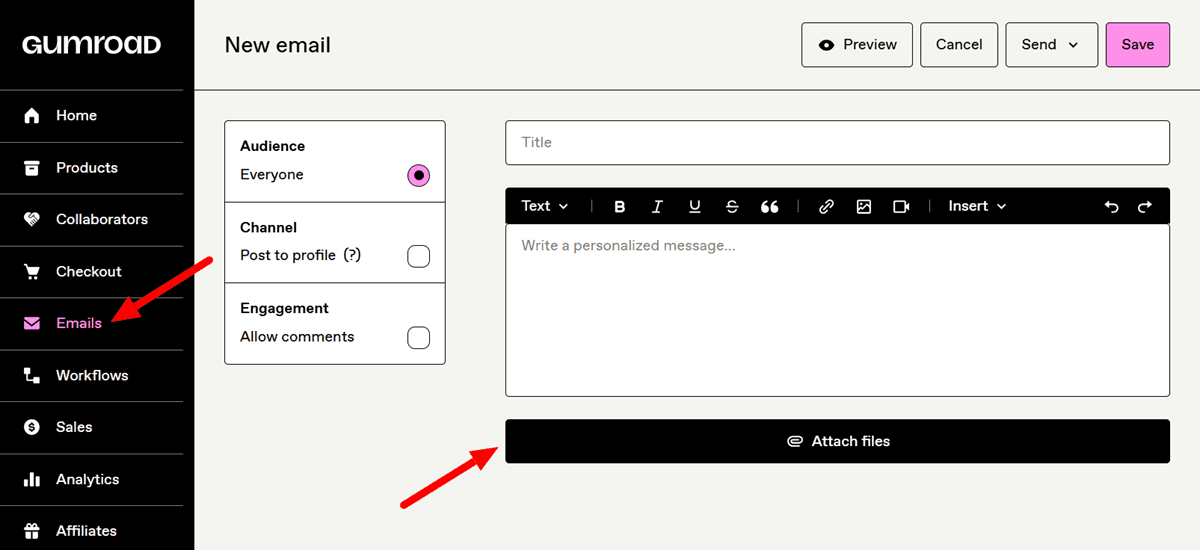 Gumroad Emails Create New Email Broadcast
