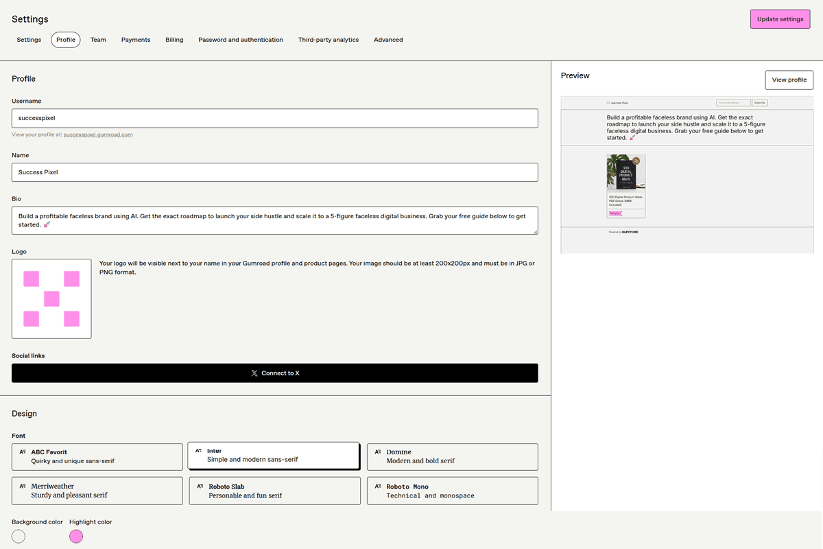 Gumroad Settings Set Up Your Creator Profile
