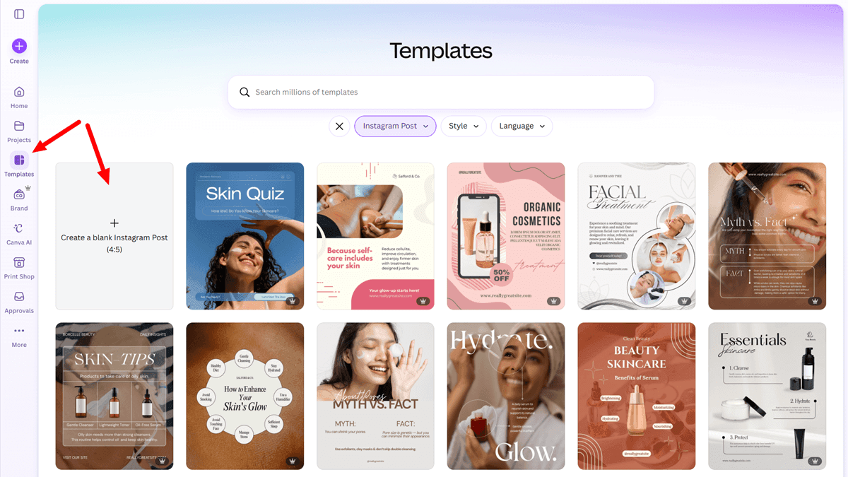 Open Canva and design from a blank canvas