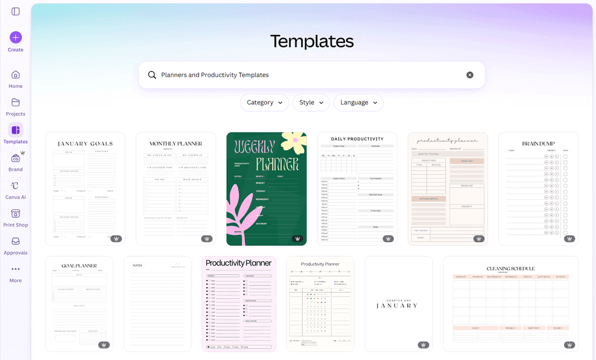 Planners and Productivity Canva Templates
