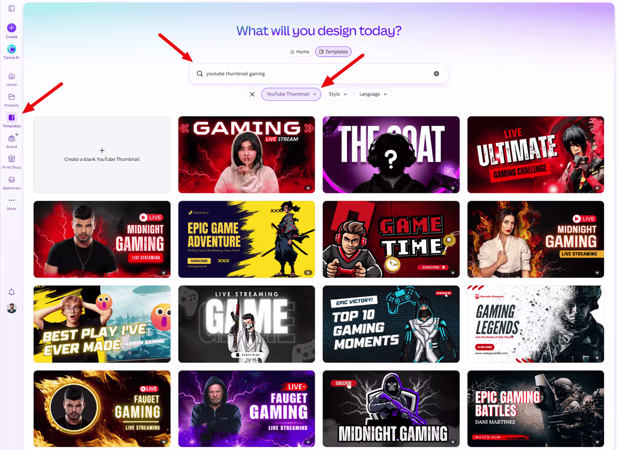 YouTube Thumbnail for Gaming Canva Templates