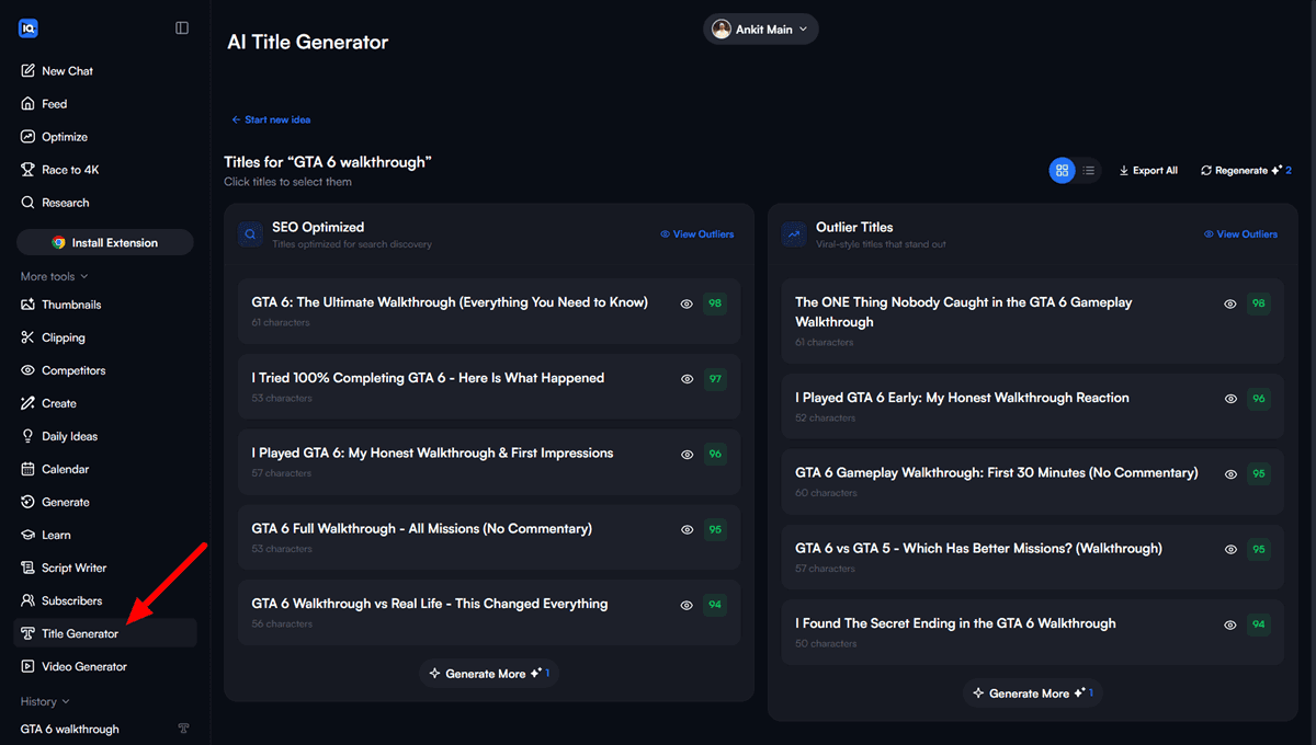 vidIQ AI Title Generator