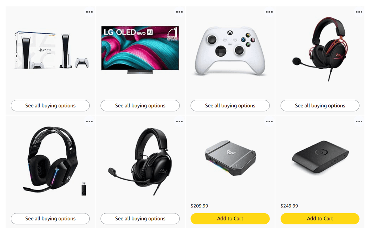 Amazon-com Gaming Hardware List