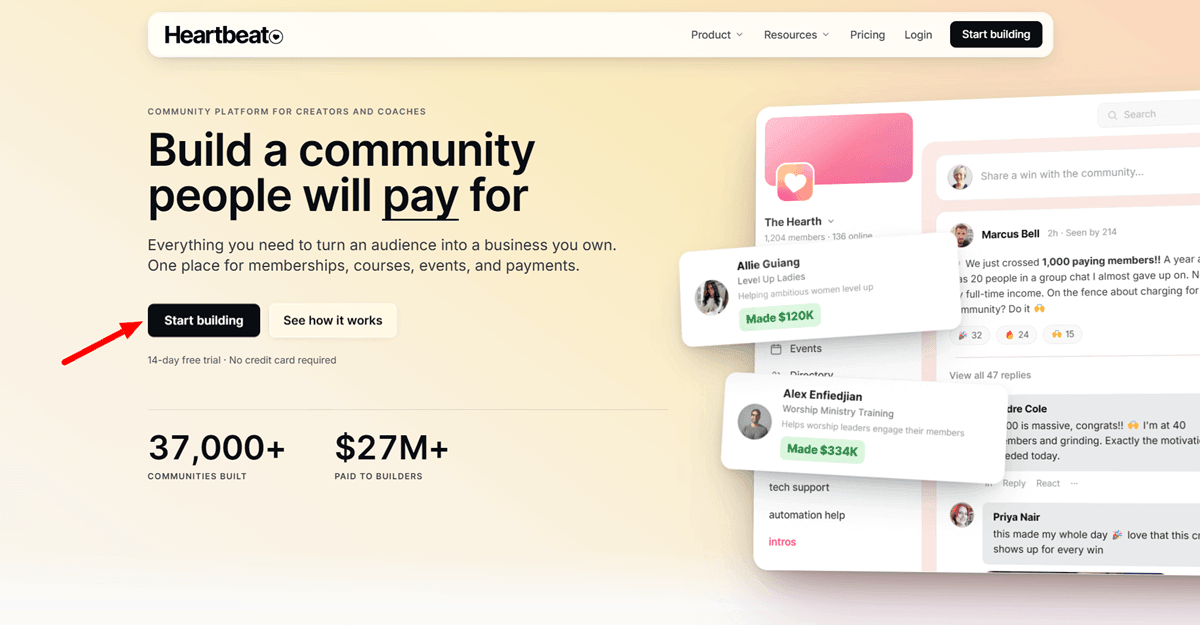 Heartbeat Online Community Platform for Creators and Coaches